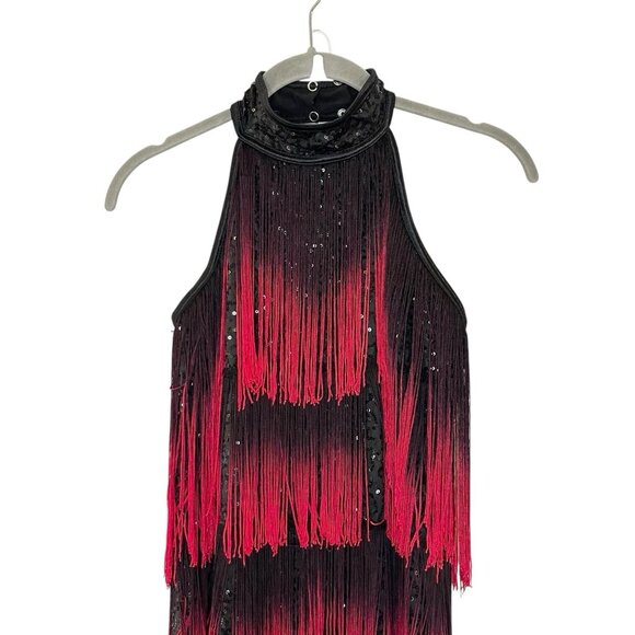 Weissman‎ Dancewear Fringe Red Sequin Dress Dance Costume Flapper Jazz Ombre 4/6 - Picture 3 of 8